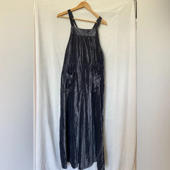 NWT Natural Life Medium Dakota Tie Velvet Overalls Jumper Charcoal Wide Leg Boho - Picture 3 of 11